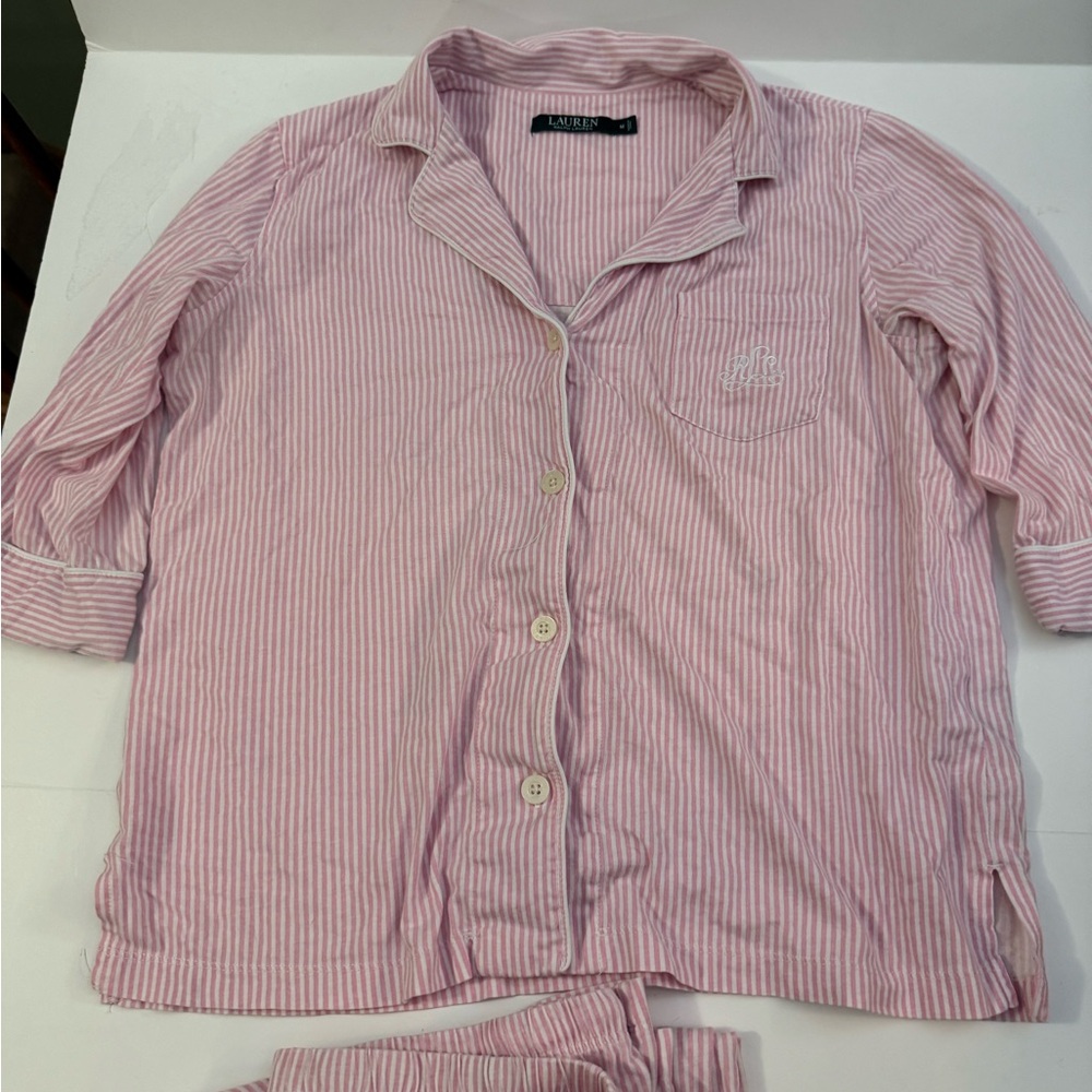 Ralph Lauren Pink & White Striped Cotton Pajama Top